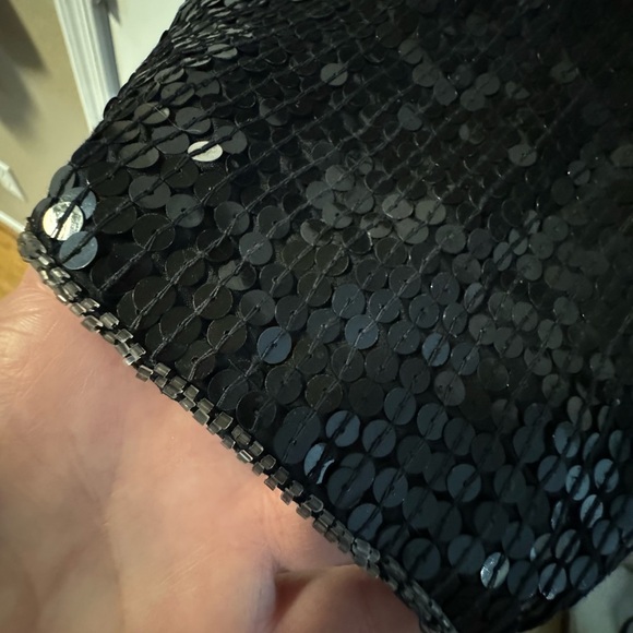 VTG Elegant Black Silver Sequin Top 100% Pure Silk Fancy Party Sparkle Granny - Picture 9 of 11